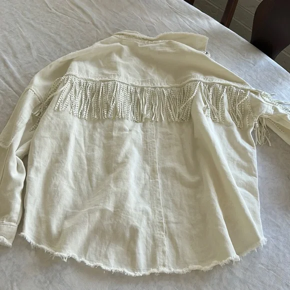 Veveret White Fringe Rhinestone Denim Tassel Jacket Size Large - Picture 14 of 16
